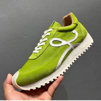 QHCCID Handmade Cowhide Breathable Shoes Sneakers Training Soft Sole Shoes