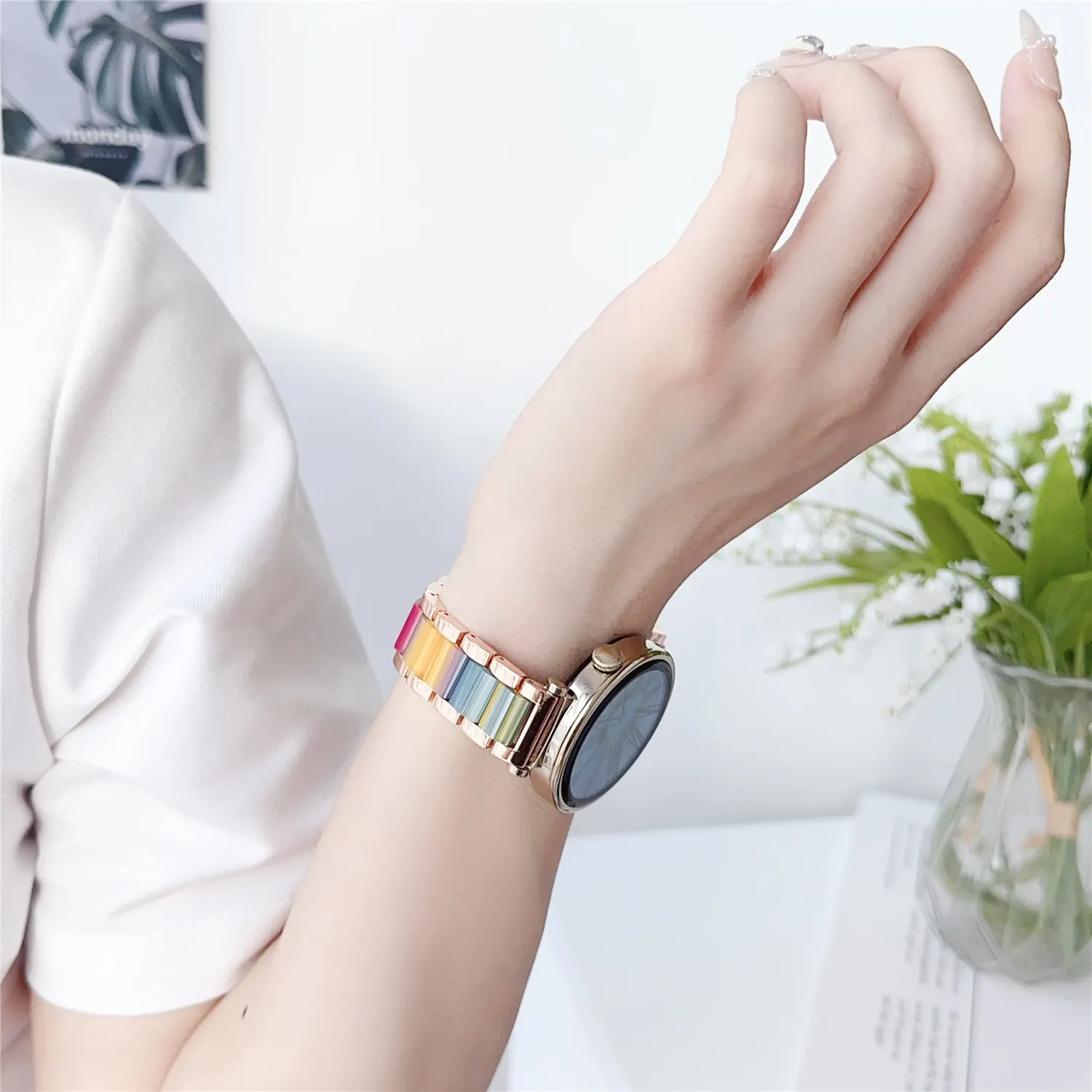 Colorful Resin and Metal Watch Band Strap - Universal Wristband Bracelet