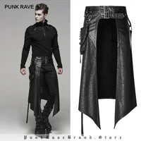 PUNK RAVE Men's Punk Removable Side Stereo Pocket Half Skirt Stage Performance Party Club Cosplay Men  Pants 1