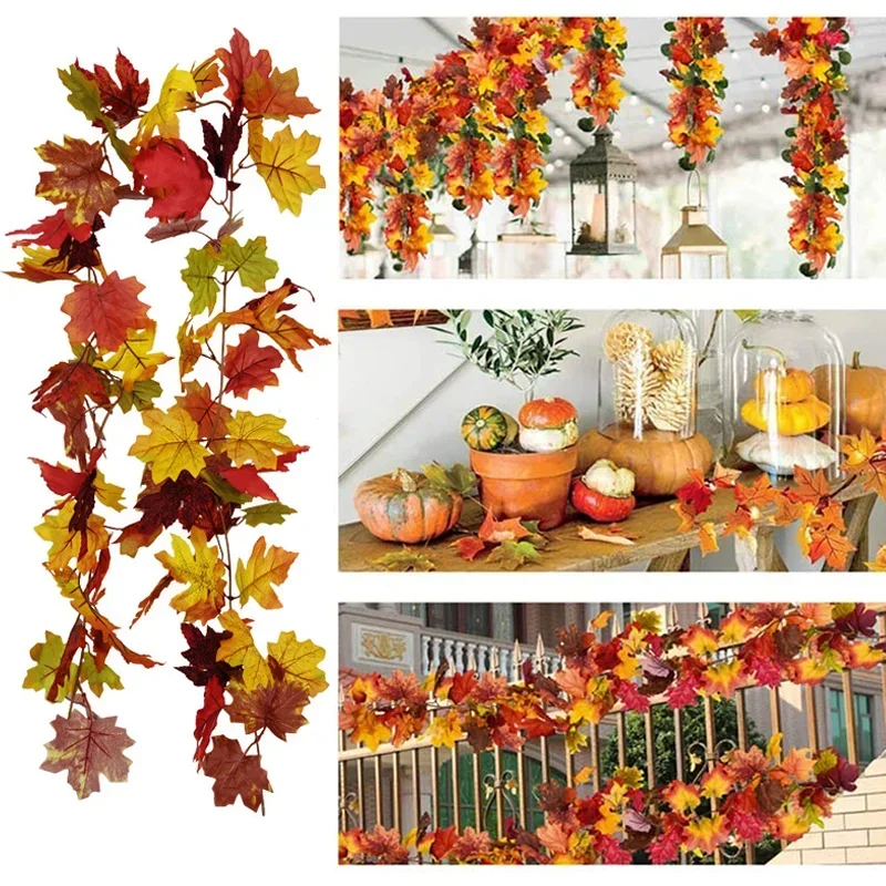 1pc 1.75m Autumn Leaves Garland Window Decorative Vines Artificial Maple  Leaf Vines Fake Foliage Rattan Halloween Party Supplies - Artificial Plants  - AliExpress