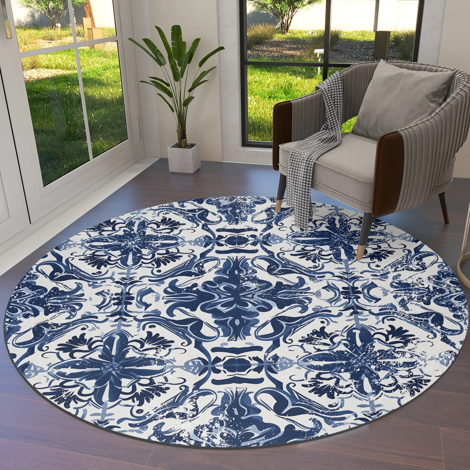 

Vintage Wallpaper Murals Round Area Rug Carpets For Living Room Large Mat Home Bedroom Kid Room Decoration