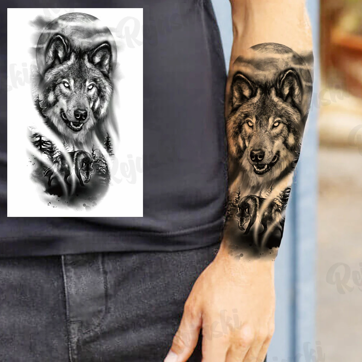 Tatouage Avant Bras Homme Loup Gros Tatouage Temporaire De Loup Pour Hommes Et Femmes, Autocollant  Réaliste, Effrayant, Croix De Tigre, Vampire, Fleur De Guerre, Bras, Corps  - AliExpress