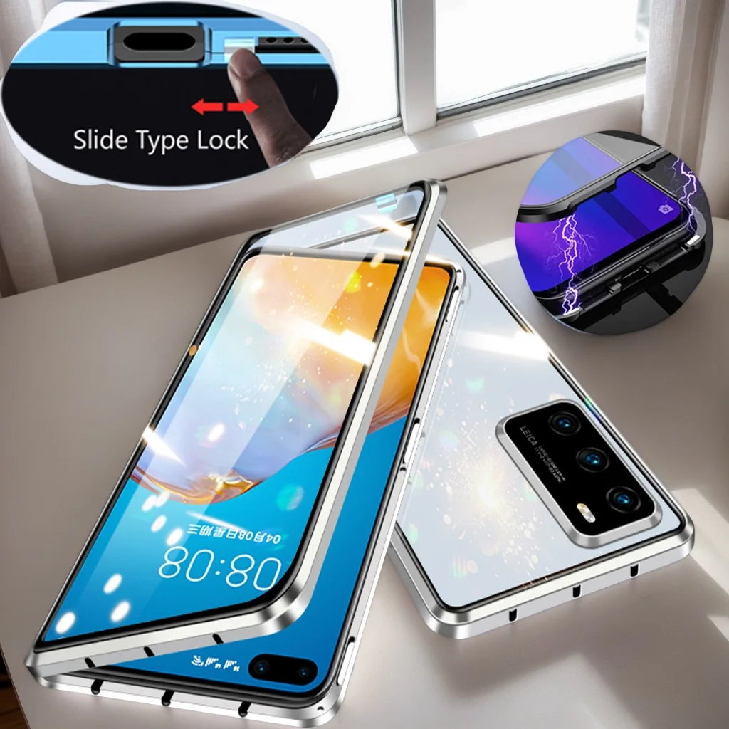 360° Double-Sided Magnetic Glass Phone Case with Lens Protection - Metal Design