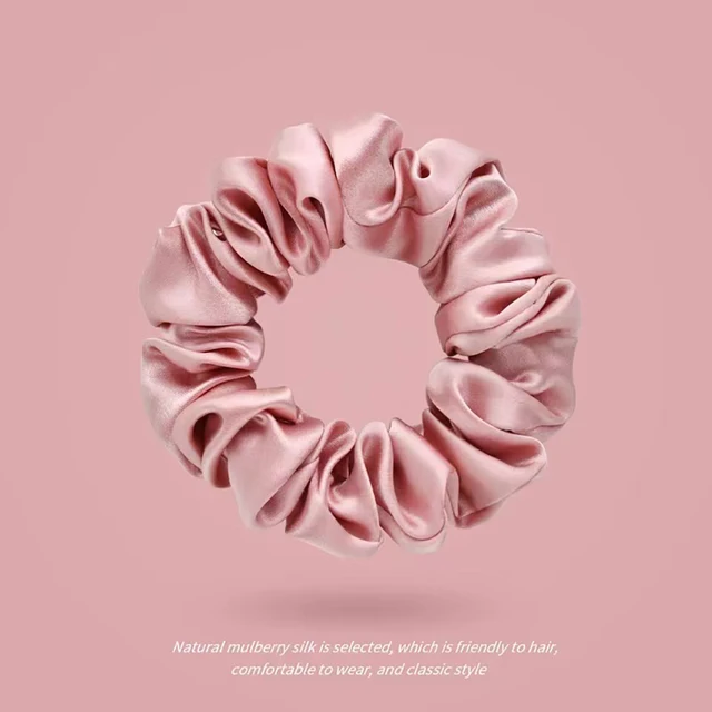 100% Pure Mulberry Silk Scrunchies Hair Bands Ties Gum Elastics Ponytail Holders Pure Color for Women Girls 19 Momme 1.5CM 2