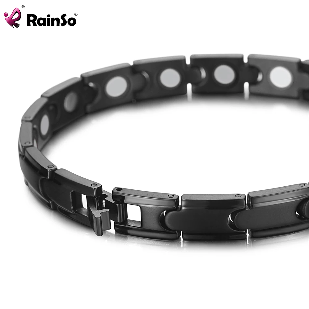 Rainso Men&lsquo;s Bracelet Hand Chain Health Energy Titanium Magnetic Bracelet Charm Smooth Black Jewelry charm bracelet magnetic bracelet