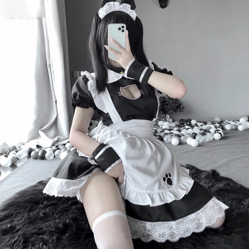 

Sweet and Lovely Japanese Lolita Anime Maid Uniform Xmas Cutout Cat Girl Costume Xmas Masquerade Party Sexy Fancy Outfit Bunny