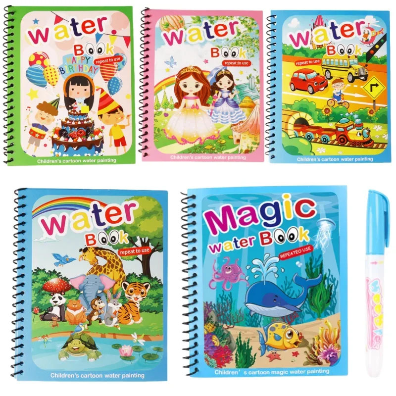 Water Drawing Books Magic Water Book with Pen Children Drawing Coloring For Kids 2 To 4 Years Old Learning Education Toy Baby Montessori