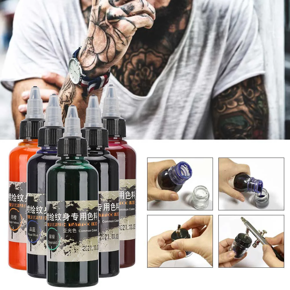 100ml Professional Safe Temporary Disposable Matte Easy Coloring Tattoo Ink Colored Drawing Airbrush Pigment For Body Makeup Art