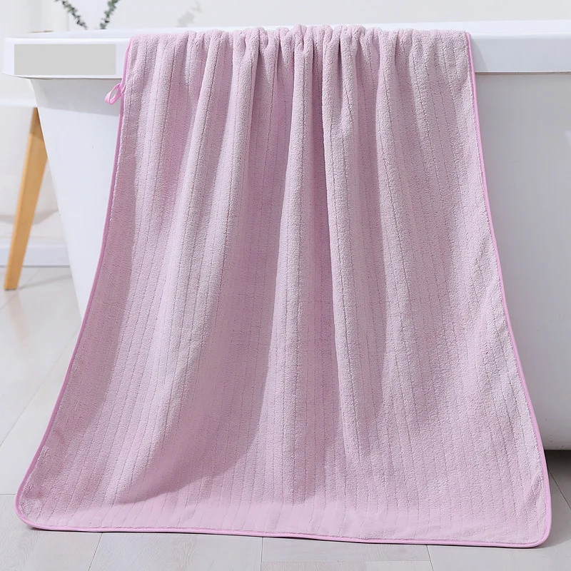 Coral velvet striped bath towel, pineapple grid quick drying towel, bath towel, small vertical strip, thickened water_voghion.com