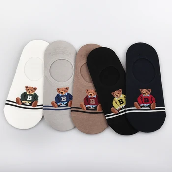 여성 양말 코튼 여름 귀여운 곰 레이디 발목 보트 양말, 여성용 미끄럼 방지 실리콘 보이지 않는 캐주얼 통기성 슬리퍼 소녀