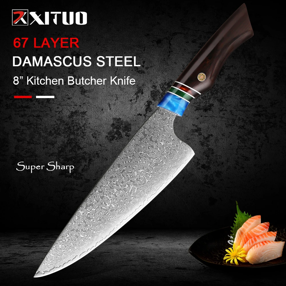 

Damascus Steel Butcher Knife Sharp Kitchen Chef Knife Cut Meat Vegetable Fish Utility Knives Slicing knives Cleaver 8 inch