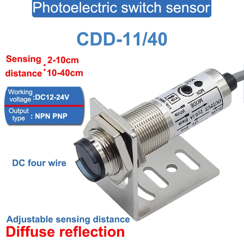 Distância Ajustável Laser Infravermelho Reflexão Difusa Fotoelétrico Interruptor Indutivo Sensor Cdd11 40n Cdd-11 40p 2-10 1040cm