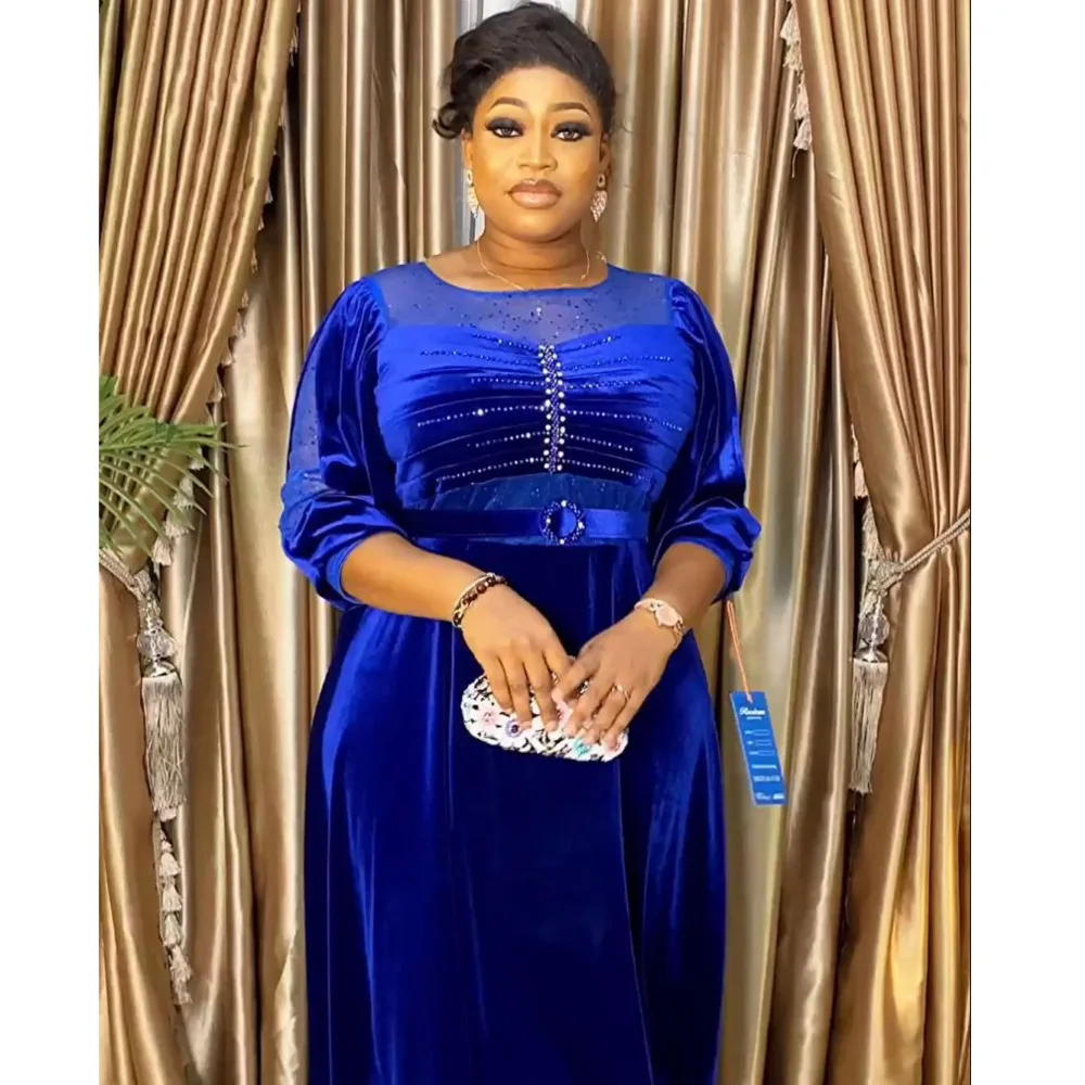 

Plus Size Dresses 2024 Autumn Winter New Style Evening Dress With Hot Diamond Velvet Fabric Dress Fit Fashion Female Clothing