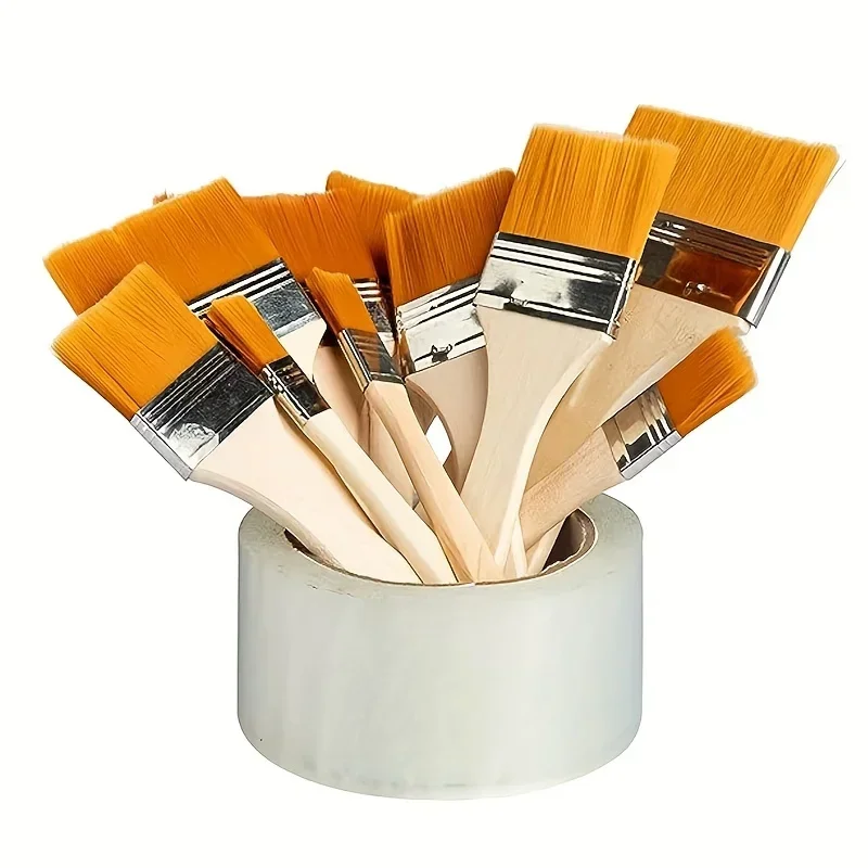 5pcs Assorted Nylon Paint Brushes with Wooden Handles-Ideal for Acrylic, Oil, Varnishes, Watercolor-Perfect for Students