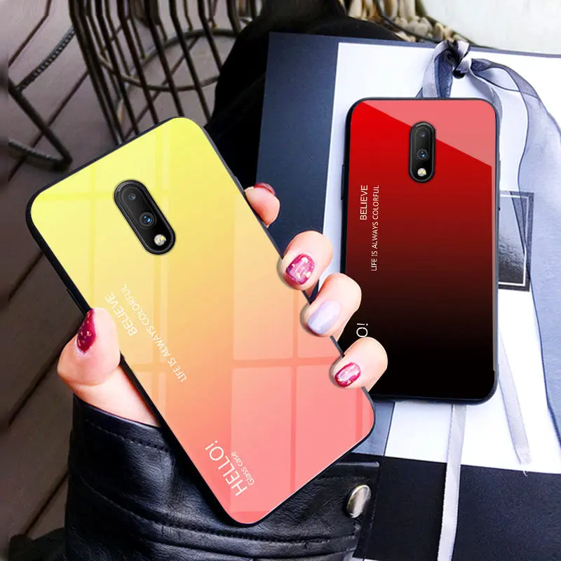 Oneplus 6T A6010 A6013 Custodia Sfumata Aurora In Vetro Temperato Cover Posteriore Custodia Per Telefono Per Oneplus 6T A6010 Protezione Conchiglia Co