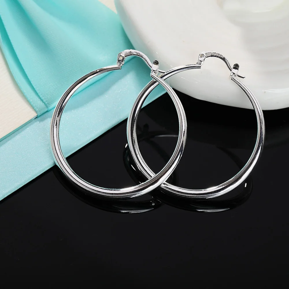 Fine 4cm Diameter 925 Sterling Silver Big Circle Earrings for Women Special Offer Fashion Jewelry Gifts Wedding Party 3 colors 925 sterling silver natural freshwater pearl earrings for women party gifts drop earring fine jewelry feige