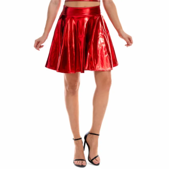 Shiny Laser Metallic Crop Tops and Pleated Mini Skirt 37