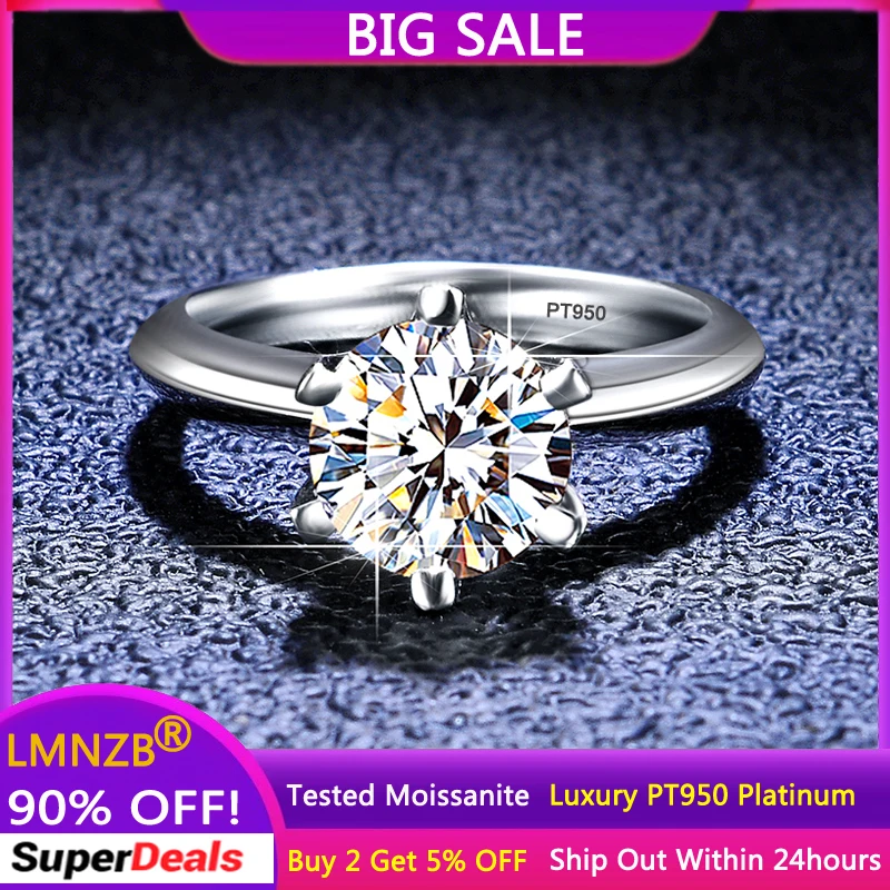 

Luxury PT950 Platinum Rings Round Sparkling 0.5CT 1CT 2CT VVS1 D Color Diamonds Moissanite Rings Wedding Jewelry for Women