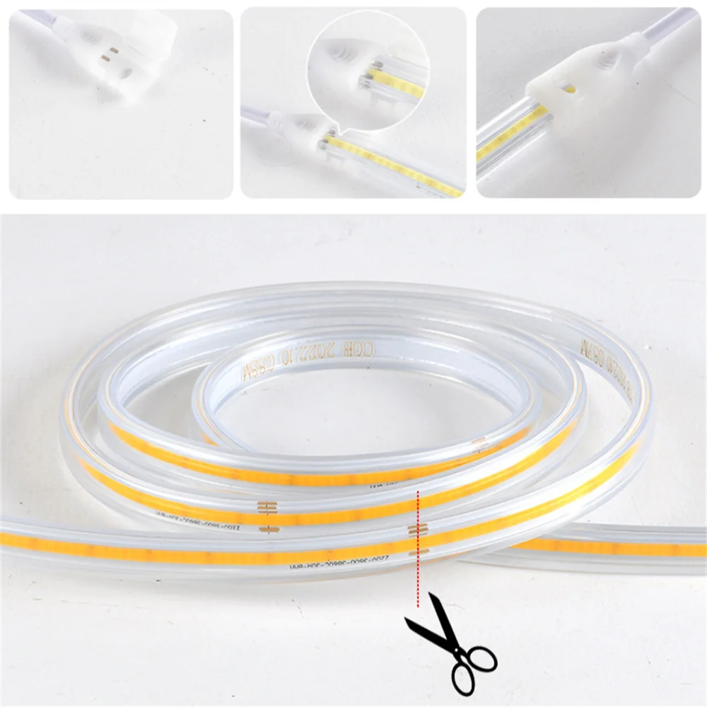 Led Strip Lights 220V High Brightness COB Led Strip IP65 Waterproof Adhesive Flexible Ribbon for Room Outdoor Garden Lighting 5