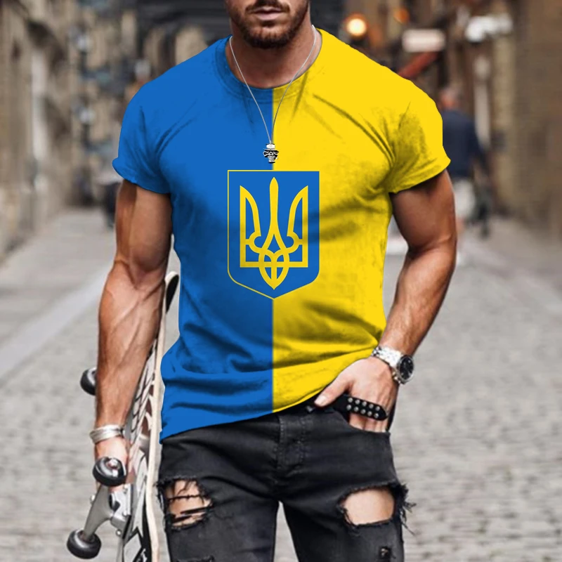 

Мужские футболки с 3D-принтом украинского флага, Одежда большого размера, топы с коротким рукавом, повседневные рубашки, спортивная одежда с аниме