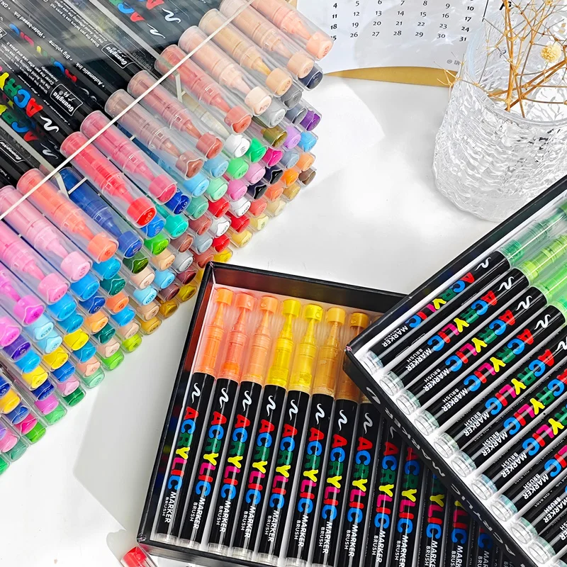 12-120 Colors Acrylic Paint Pens Markers Brush Tip for Rock Painting Wood Canvas Stone Christmas Gift DIY Crafts acrylic markers