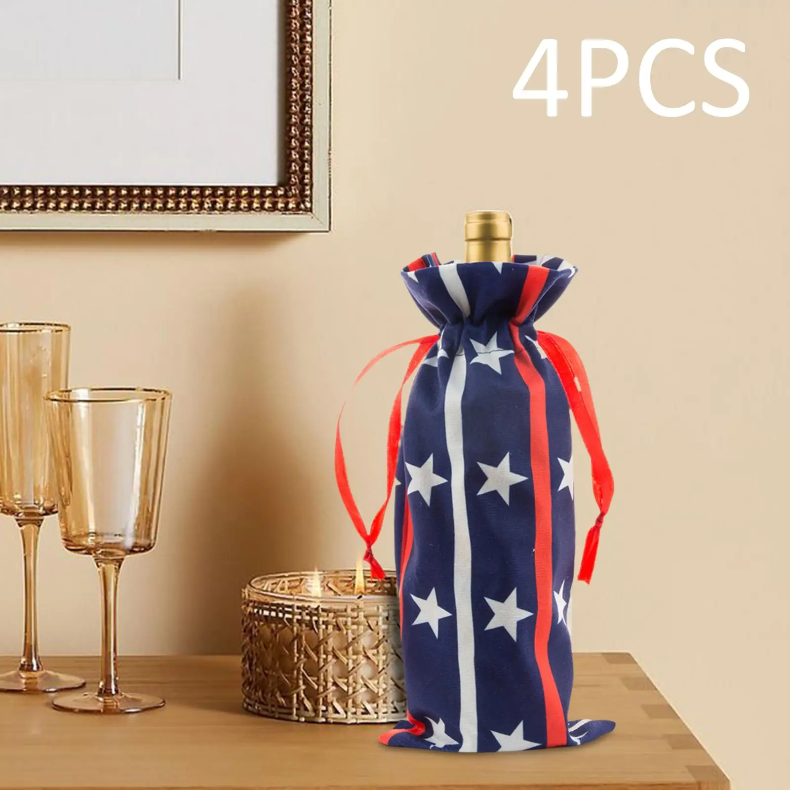 4x Drawstring Wine Bottle Bags Wine Accessory 4TH of July Wine Gift Bags