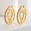 Double Sided Fashionable Round Letter V Zircon Ear Buckle for Women High-Quality Sense Hollow Jewelry Girls' Charm Earrings 1