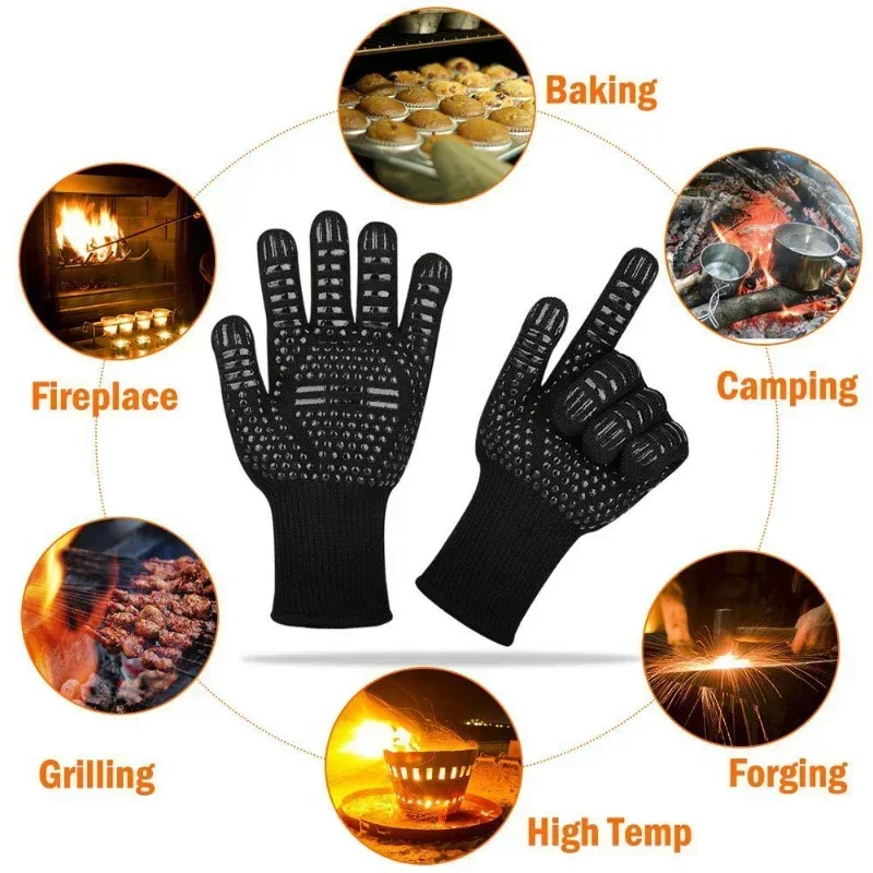 Silicone Oven Mitts Kitchen Gloves Silicone Oven Gloves One Piece BBQ Gloves High Temperature Resistance Oven Mitts 500 800 Degrees Fireproof Barbecue Heat Insulation Microwave Gloves