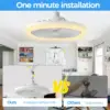 IRALAN Ceiling Fan With Light E27 Socket 10 Inch 85-265V 3 Fan Speeds Dimmable Easy To install For Bedroom Fixtures 5