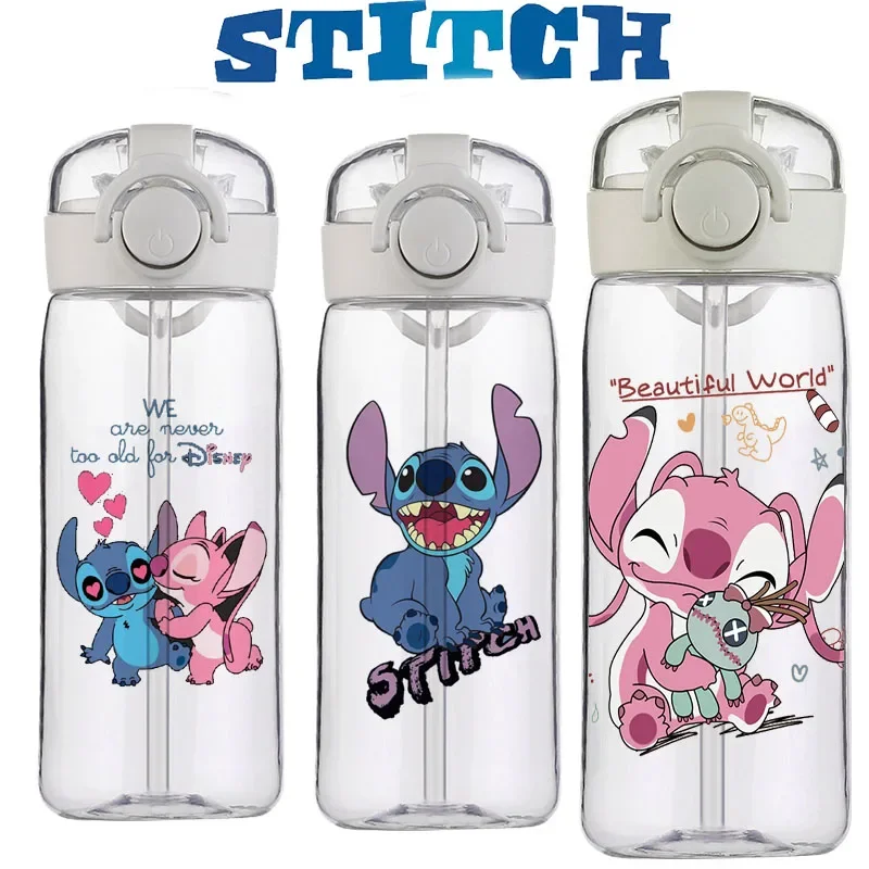 Disney Stitch Cup Clear Brand bottiglia d'acqua di alta qualità Sport all'aria aperta a prova di perdite simpatica bottiglia d'acqua in plastica per bambini 400ML