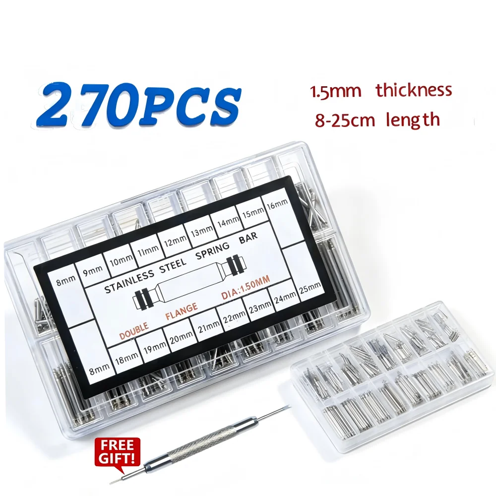 High-Quality Stainless Steel Watchband Spring Bar Set - 144-360 Pieces, 1.5mm Diameter, 8mm-25mm Length