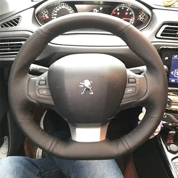 Diy Handstitched Leather Car Steering Wheel Cover For Peugeot 308 307