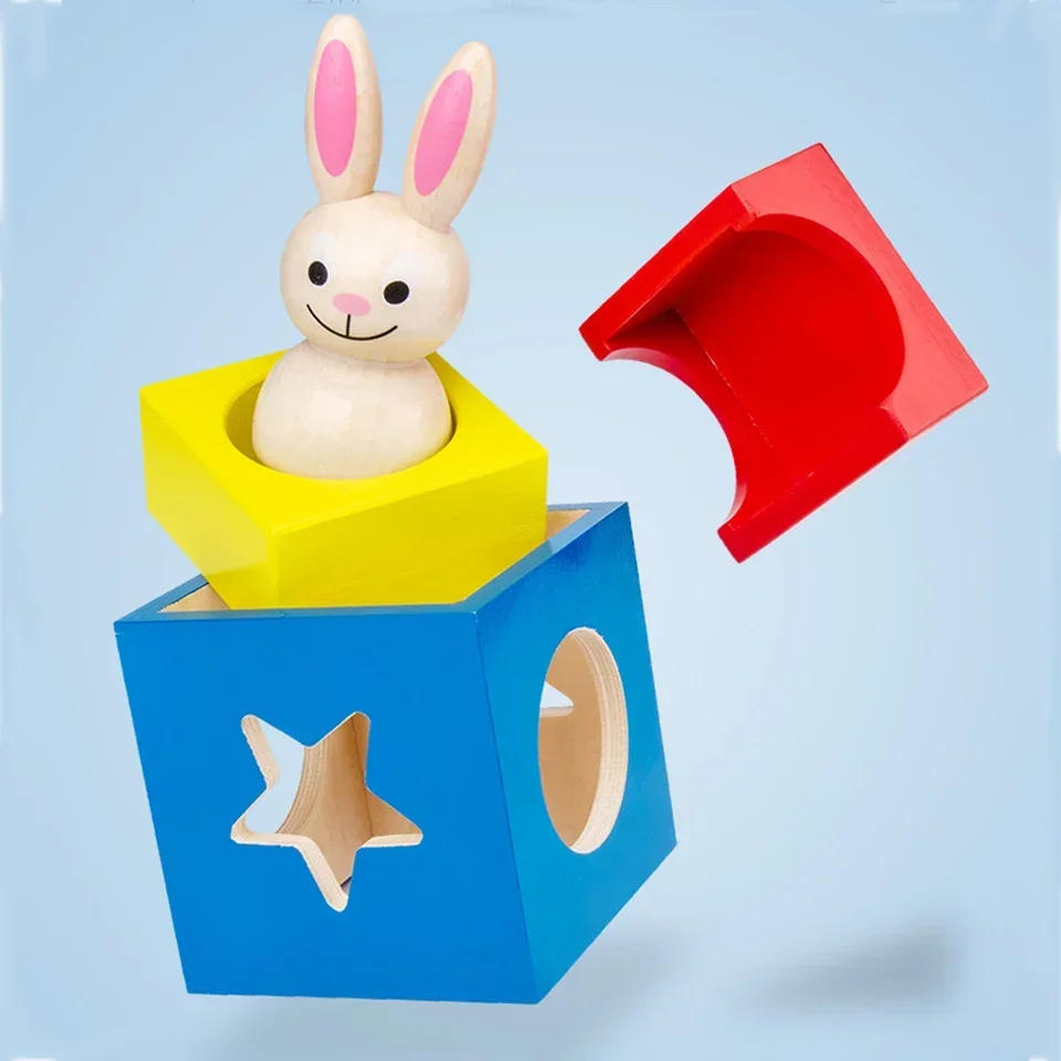 Wooden Magic Box Rabbit Animal Geometric Building Blocks Educational Desktop Game Toy for Kids Ideal Birthday Gift 6