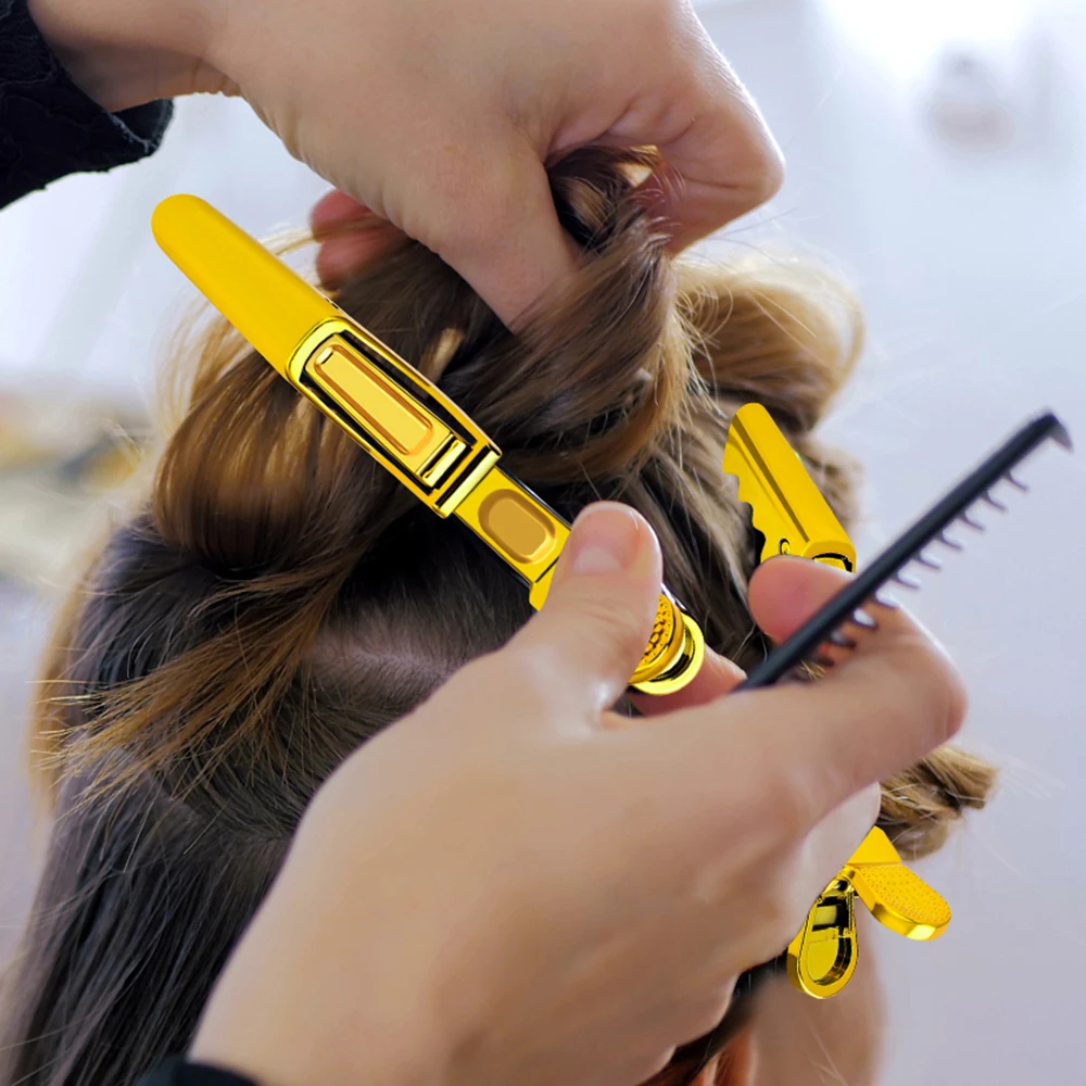 Golden Plastic Hair Clips for Barber Styling Durable Alligator Clamps for Hairdressing Sectioning Salon Tools 6Pcs