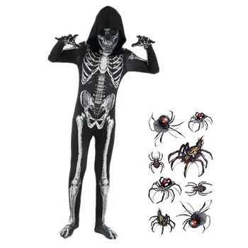 Kids Skeleton Pattern Men's Horror Hoodie Dark Ghost Styling Halloween Horror Skeleton Jumpsuit for Men and Women Costumes