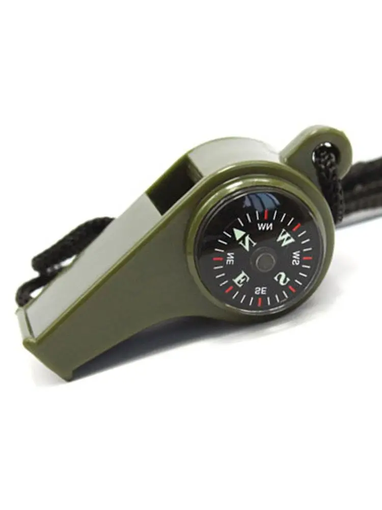3 in1 Camping Hiking Emergency Survival Gear Whistle Compass Thermometer Outdoor Need ArmyGreen Color Rope survival whistle survival tool