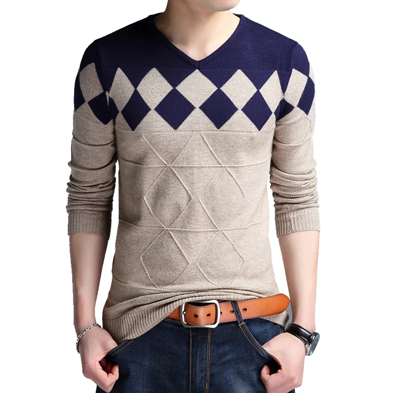 

Autumn Vintage Sweater Men Collarless Sweater Christmas Sweaters Fashion V-neck Casual Slim Sweaters Men for Business