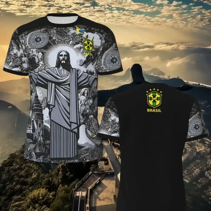 Football Training T-Shirt Special Edition Brazilian Jesus Redeemer 3D Print Quick Dry Breathable Sports Short Sleeve 2025 new mens training tshirt