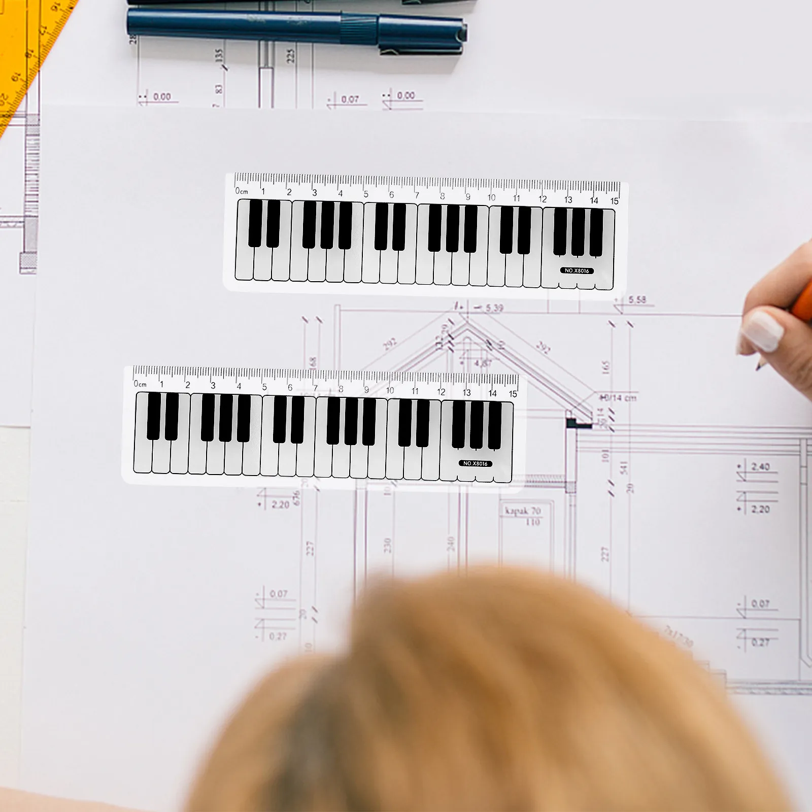 15Pcs 측정 도구를위한 플라스틱 피아노 키보드 눈금자 학교 문구 기하학 교실 드로잉 학습 보조 도구