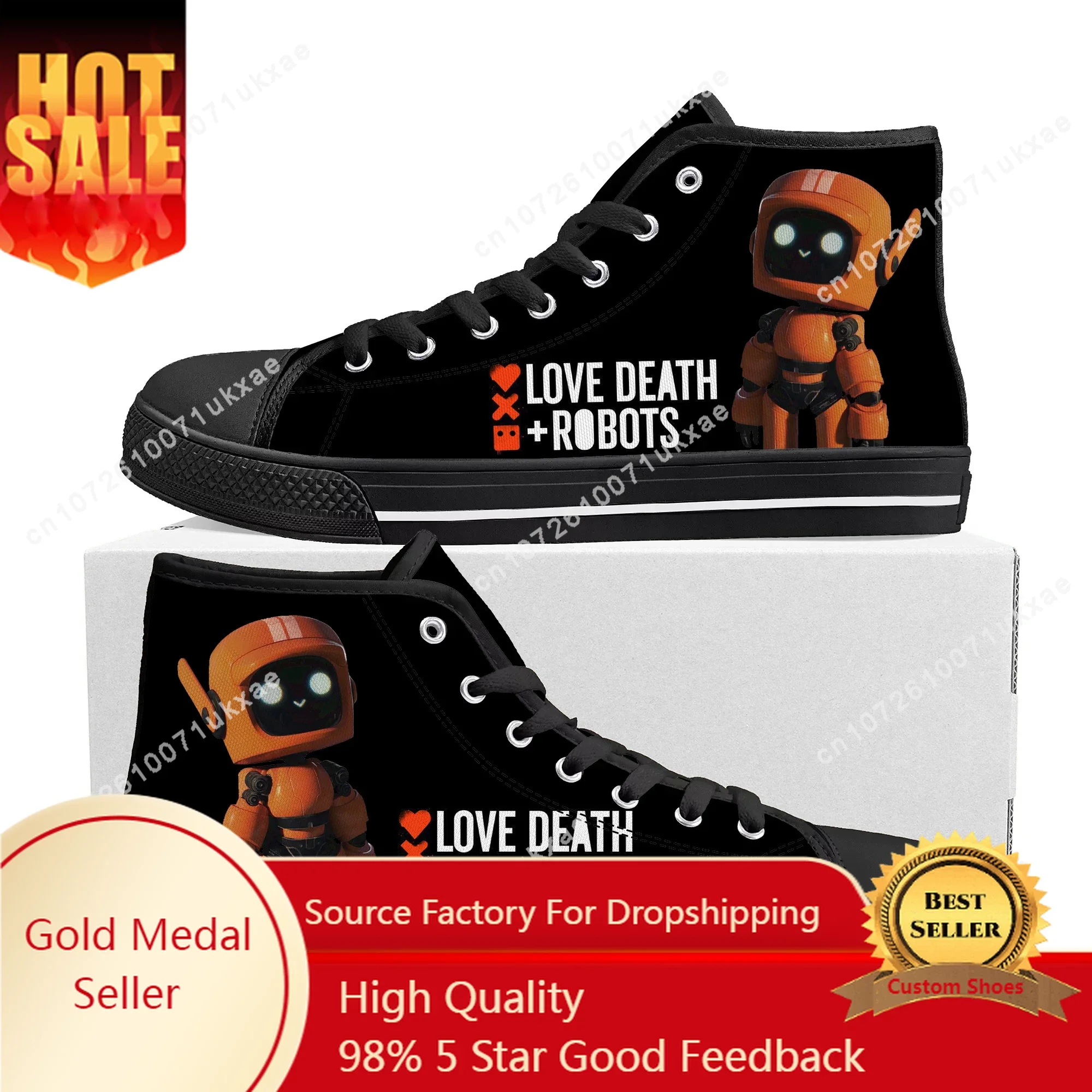 

Love Death Robots High Top High Quality Sneakers Mens Womens Teenager Canvas Sneaker Casual Custom Made Shoes Customize DIY Shoe