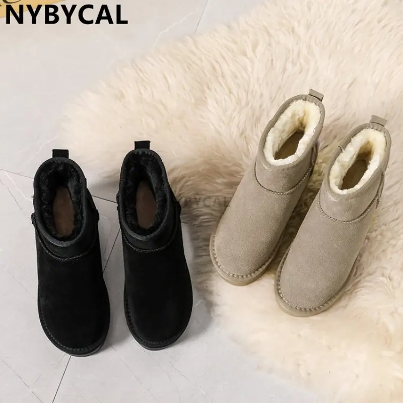 2023 Winter Snow Boots Fur Ladies Super Mini Boots Real Sheepskin Wool Low-cut Warm Fur Shoes Man Women Winter Short Boots Hot