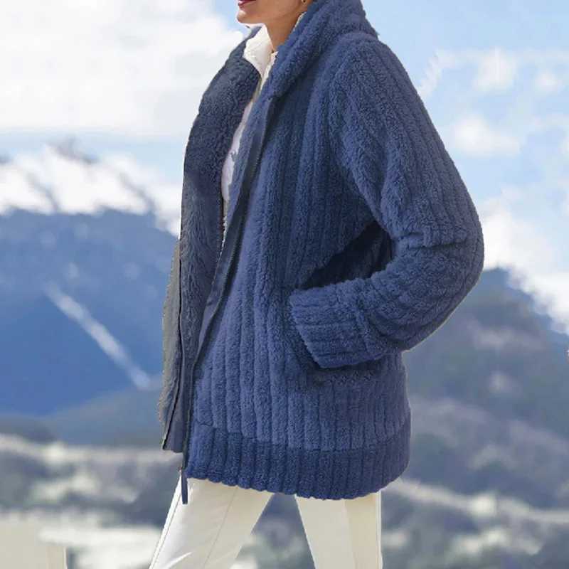 

2022 Women's Winter Warm Faux Fur Coat Zipper Plush Hooded Cardigan Loose Jacket Hood Sweat-shirt Outwear