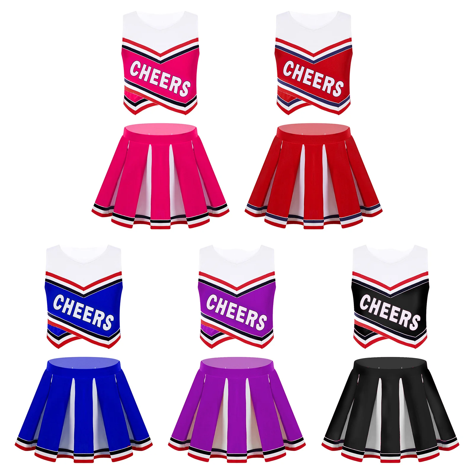 Kids Girls Cheerleader Costume Cheerleading Uniform Sleeveless Letters Cheers Dancing Clothes Set Performance Outfit Dancewear