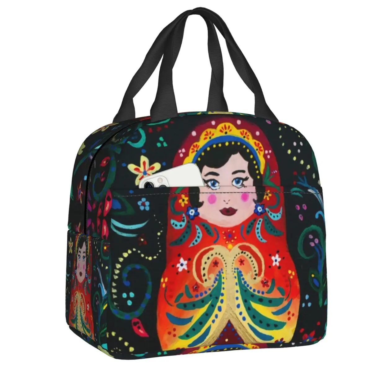 

Russian Matryoshka Doll Insulated Lunch Bag for School Office Babushka Flower Art Cooler Thermal Lunch Box Women Children