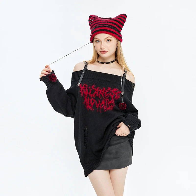 

Sexy Sweater Spicy Girl One Shoulder Loose Sweater Autumn/Winter Top Sweater Vest for Women