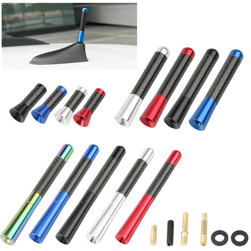 

3.5/8/12cm Car Fiber Carbon Fiber Short Radio Antenna Universal Auto Roof Red Blue Silver Black Red Aerials Set Car Accessories