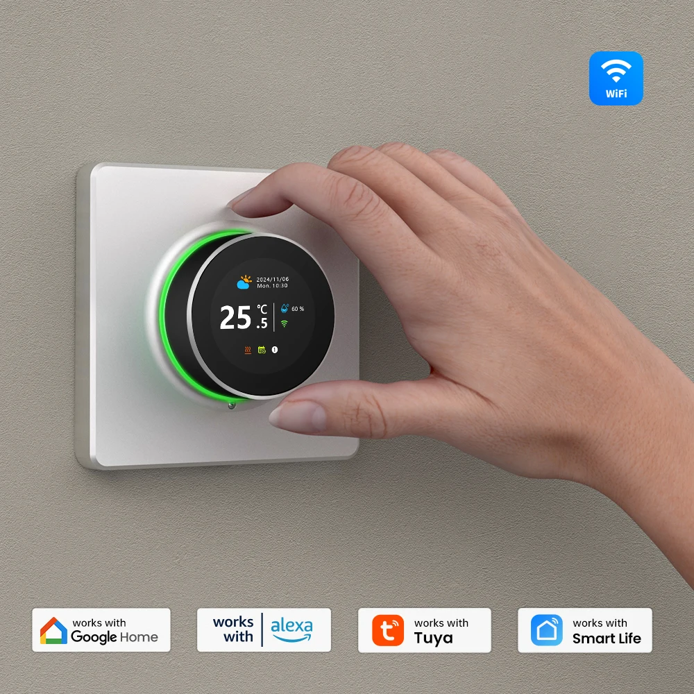 Smart Knob Thermostat, Multiple Scene Displays, Weekly Programming Mode, Work wi