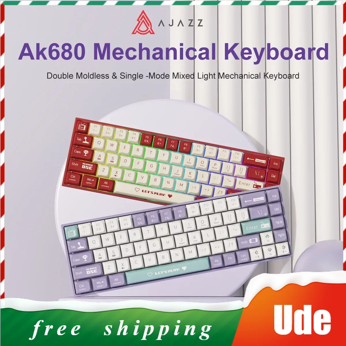 Клавиатура AJAZZ AK680 механическая, однорежимная Смешанная стандартная клавиатура с валом, красным валом и колпачком из АБС-пластика, 68key, для ПК, ноутбука, геймера