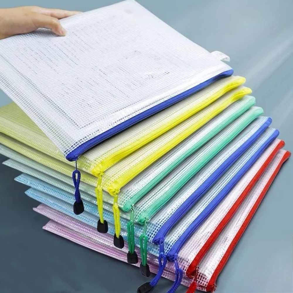 5Pcs A4/A5/A6 Mesh Zipper Pouch Document Bag Waterproof Zip File Folders Pencil Case Storage Bags School Office Supplies 1