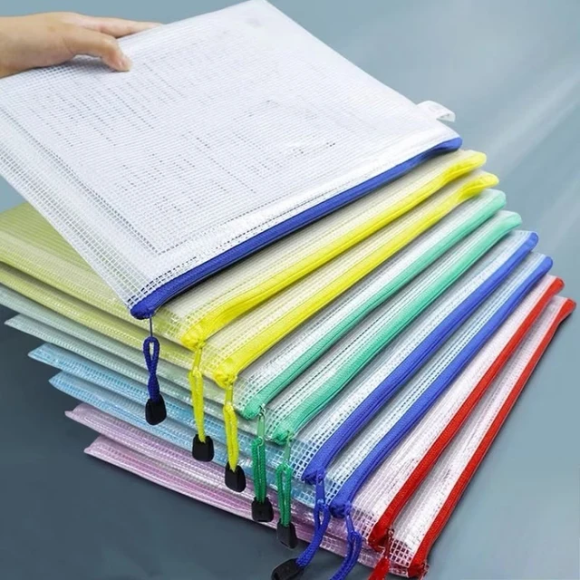 5Pcs A4/A5/A6 Mesh Zipper Pouch Document Bag Waterproof Zip File Folders Pencil Case Storage Bags School Office Supplies 1